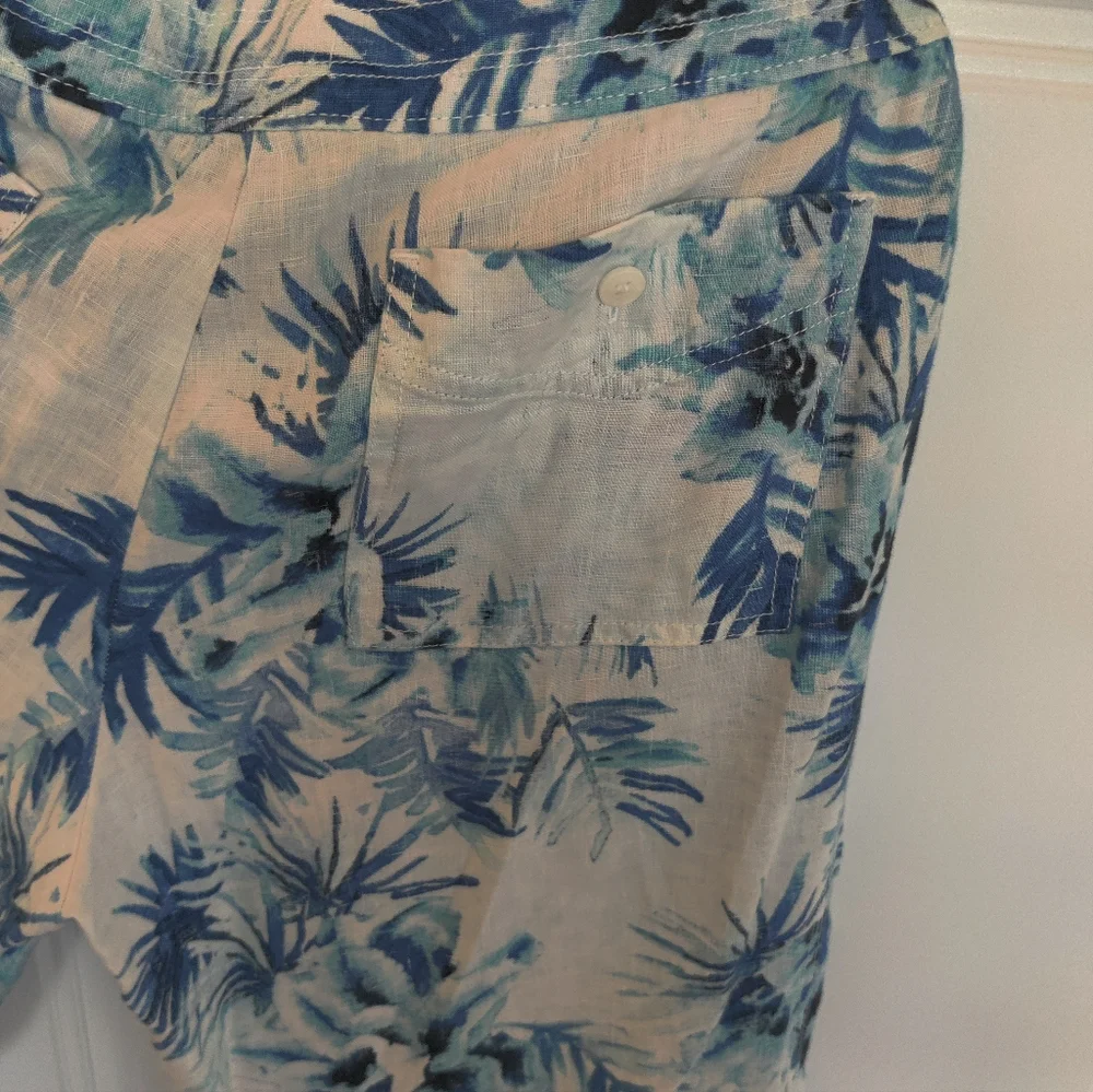 Tommy Bahama Elegant ladies size 4 wide leg linen pants, Blue Tropical Theme - Picture 3 of 9